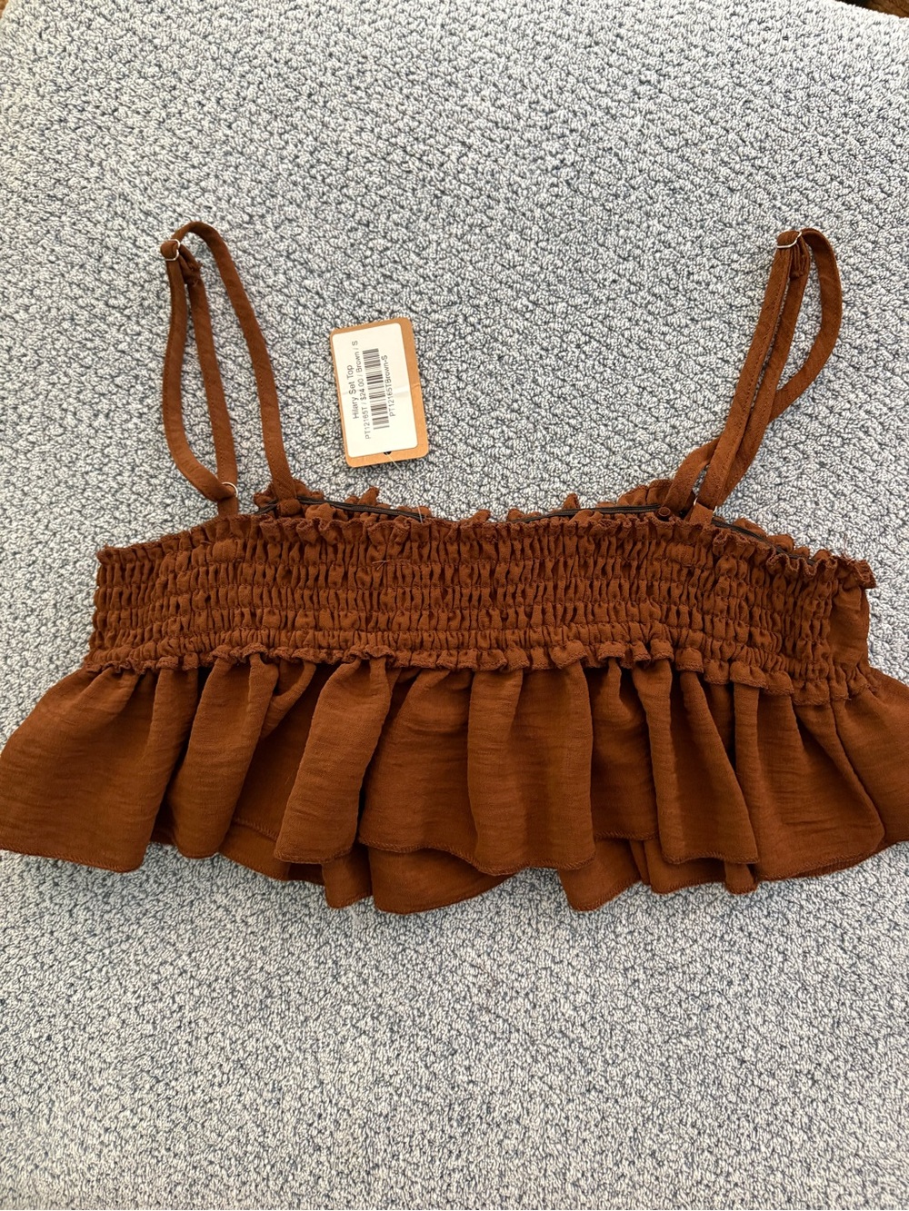 Vestique Rust-Brown Smocked Ruffle Crop Tank - Picture 2 of 3